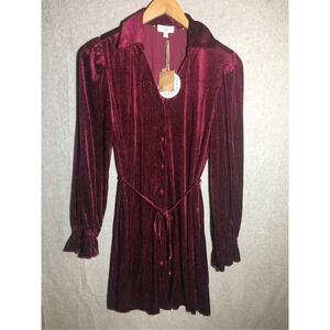 Womens NWT Umgee Dress Long Sleeve Metallic Eras Tour Maroon Taylor Swift